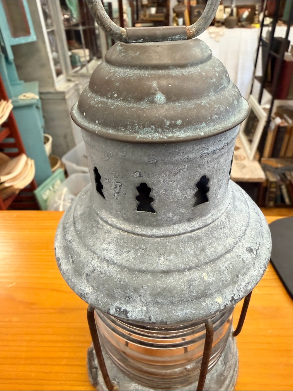 Ship Textured Gray Metal Lantern with Clear Glass — Decorative Home Accent - Picture 2 of 9
